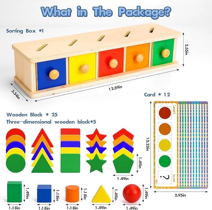 Peacurh Montessori Toys Wooden Color & Shape Sorter Toys for Toddlers, Matching Box Sorting Blocks Manipulatives Preschool Learning Educational Toy for 3 4 Year Old Boy Girl Kid Gifts - Image 2