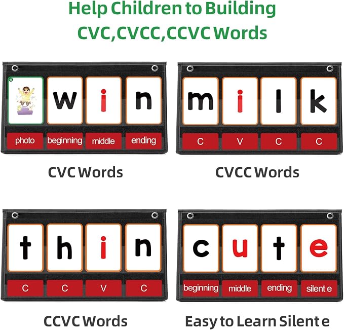 ANSTROUT CVC Word Builder Desktop Pocket Chart with 107 Phonics Flash Cards, Kids Word Builder Games for Learn to Read CVC CVCC CCVC Words, Phonics Learning Tool for Preschool Kindergarten Classroom. - Image 3