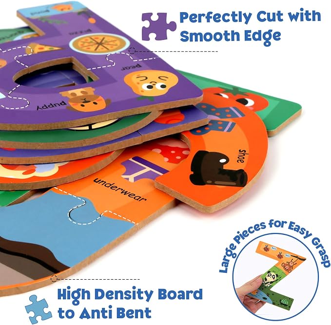 SYNARRY Wooden Alphabet Puzzles for Kids Ages 3-5, ABC Learning for Toddlers Ages 3+, Sight Words Letter Puzzles Montessori Toys Educational STEM for Preschool Boys Girls Kids Gifts - Image 4
