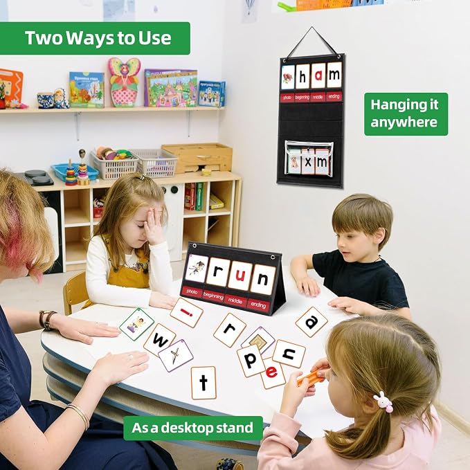 ANSTROUT CVC Word Builder Desktop Pocket Chart with 107 Phonics Flash Cards, Kids Word Builder Games for Learn to Read CVC CVCC CCVC Words, Phonics Learning Tool for Preschool Kindergarten Classroom. - Image 6
