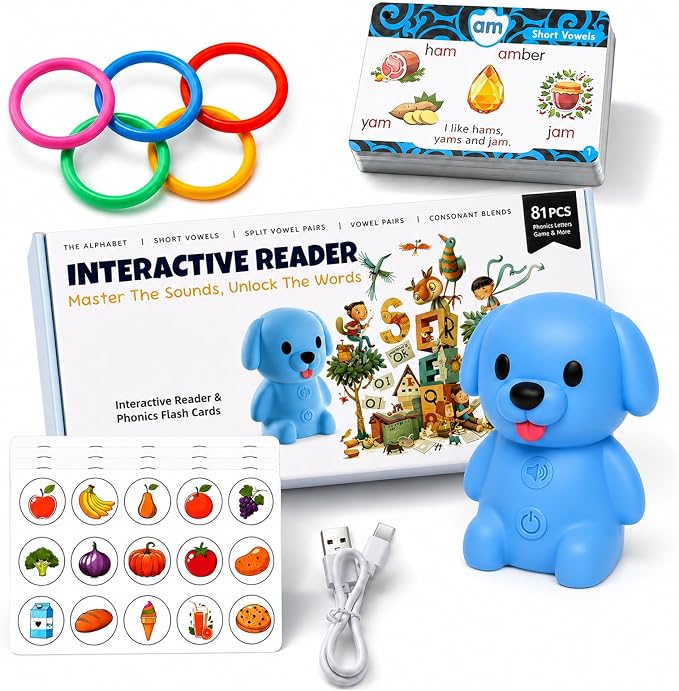 Dinosaur Interactive Reading Pen, Talking Flash Cards Learning Phonics with 73 Cards, Rechargeable, Volume Adjustable (Dog) by Unknown