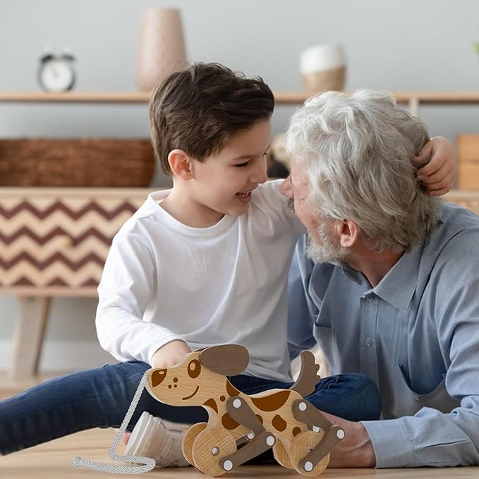 Montessori Toys 1 2 3 4 Years Old Boys Girls Wooden Walking Pull Dog Toy for Baby Toddler, Pull Along Walking Toys, Walk Along Puppy Pull, Wooden Pull & Push Toy