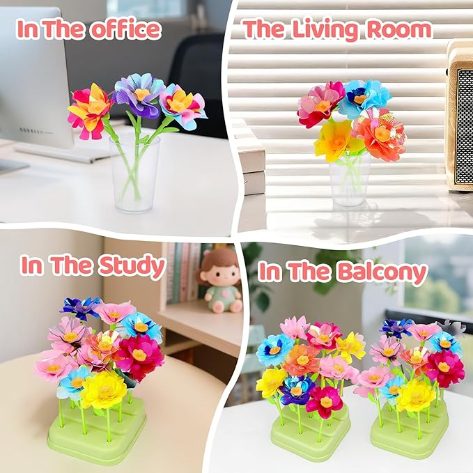 185pcs DIY Fabric Flower Bouquet Craft Kits for Kids Ages 3-12, STEM Educational Arts and Crafts Handmade Flower Making Kit Toy for Toddler Girls 3 4 5 6 7 8 9 10 11 12 Years Birthdays Christmas Gift