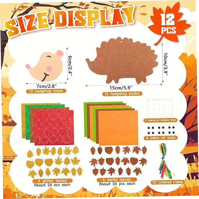 DAGLLGEW Fall Crafts for Kids 12 Pieces Hedgehog Fall Crafts DIY Art for Children's Birthday, Window Picture, Halloween, Christmas for Toddlers Activities for Kids