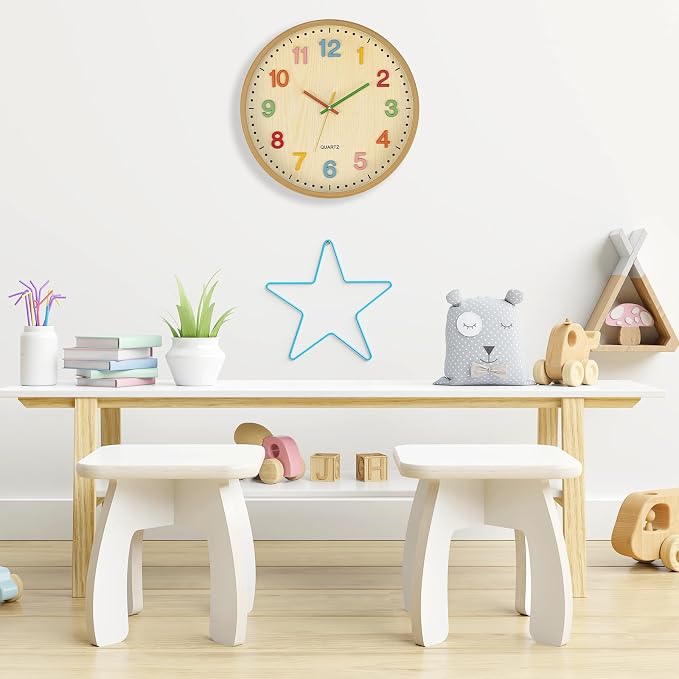 Foxtop 14 Inch Kids Wall Clock Silent Non-Ticking Battery Operated Colorful Childrens Wall Clock for Classroom Playroom Nursery Bedrooms Kids Room School (3D Numerals) - Image 5