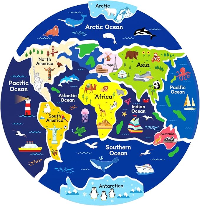 15 Pcs Continents Puzzle for Kids Felt Story Board Pieces Flannel Board for The Classroom Learning Globe World Map Puzzle for Toddlers by Unknown
