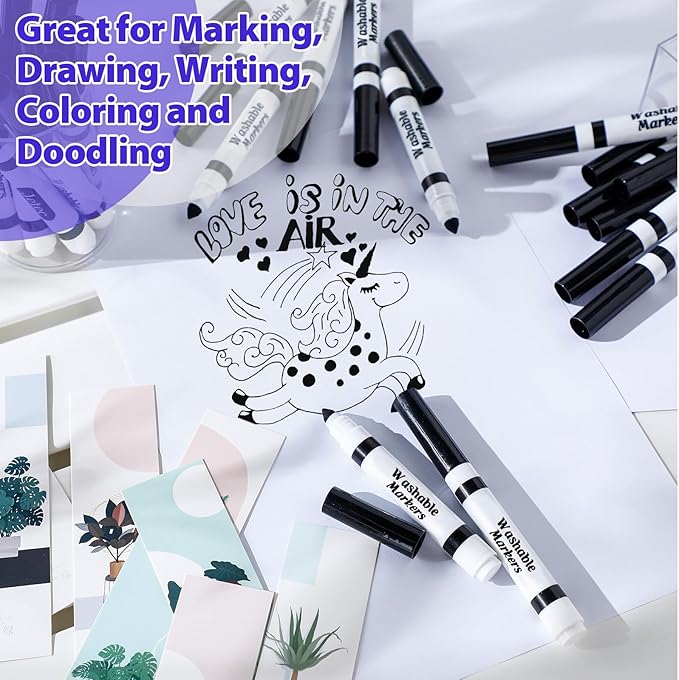 Janlaugh 36 Pcs Black Washable Markers Bulk Coloring Broad Line Markers for Kids Black Conical Tip Drawing Pen for Christmas, School, Travel Art Baby Shower Gender Reveal Party Supplies, Ages 6+
