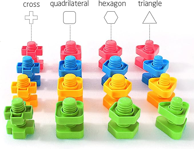 TOMYOU 32 pcs Shapes Nuts and Bolts Stacking Toys - STEM Color Sorting Learning Games - Montessori Building Kids Matching Game for Preschoolers - Construction Fine Motor Skills for Kids - Image 2