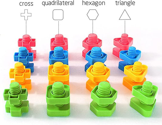 TOMYOU 32 pcs Shapes Nuts and Bolts Stacking Toys - STEM Color Sorting Learning Games - Montessori Building Kids Matching Game for Preschoolers - Construction Fine Motor Skills for Kids - Image 2