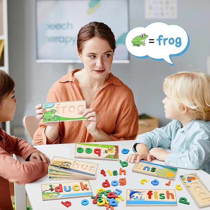 Atoylink Wooden Spell Learning Toys for 2 3 4 5 Year Old Kids Match Letter Spelling Game Board & Letters & Box, CVC Word Builder Toddler Educational Toy Kindergarten Preschool Learning Activities - Image 2