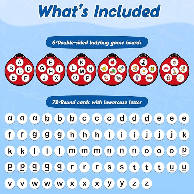 Kasfalci Alphabet Games for Kids Toddlers,Animal Cards,Alphabet Learning Toys,ABC Flash Cards,Speech Therapy,Letter Matching Board Games for Kids 3-6,Ladybug Toys,Preschool Classroom Must Haves - Image 6