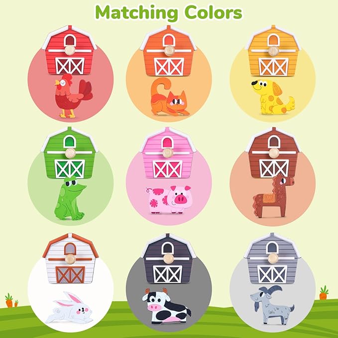 JoyCat Wooden Puzzles for Toddlers 1-3, Montessori Toys for 1 2 Year Old Boy Girl Birthday Easter Gifts, Animal Match Farm Peg Puzzles, Preschool Learning Toys for Toddlers Age 1-2