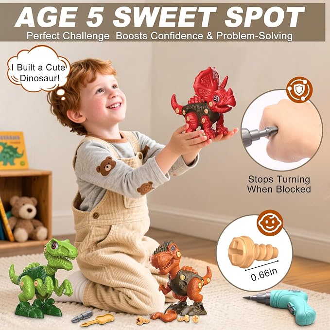 Take Apart Dinosaur Toys for Boy: 85 Pieces 3 Pack & Electric Drill for 4-6 - Image 2