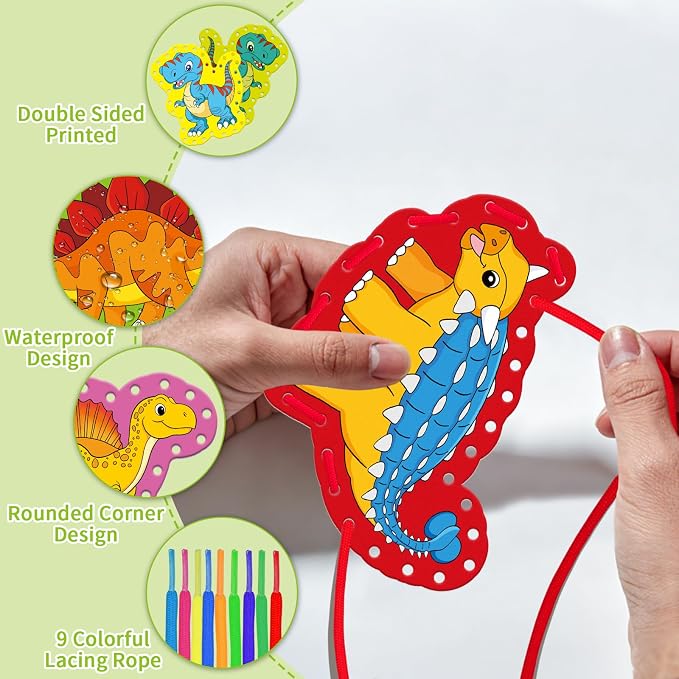 Dinosaur Lacing Cards, Sewing Kit for Kids,Fine Motor Skills Toys - Image 3