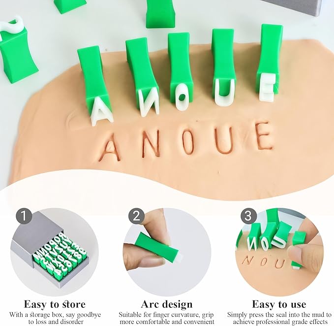 Alphabet Stamps Set for Clay Pottery - Polymer Clay Tools, Uppercase and Lowercase Alphabet Number Symbols Small Press Fondant Embosser DIY Cookie Stamps (Uppercase Alphabet & Numbers)