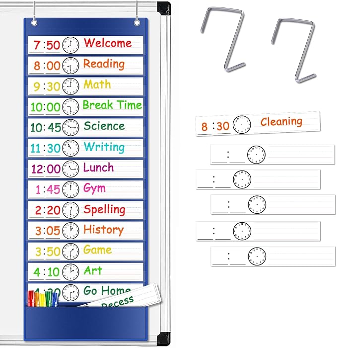 Daily Schedule Pocket Chart, Visual Schedule for Kids, Blue by AUVCAS