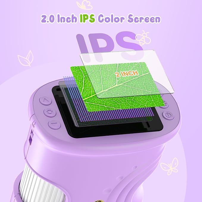 1000X Handheld Digital Microscope for Kids: Pocket Microscope with 2.0" IPS Screen - STEM Toys Birthday Gifts for Girls Boys - Portable Edu Science Kits Toddler Age 3-6 6-12 Purple - Image 4
