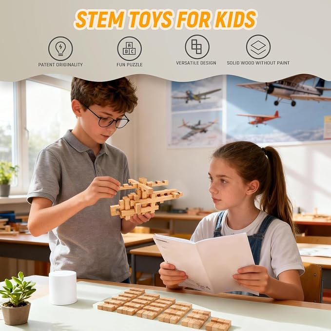 STEM Wooden Building Blocks - 20+ Shapes, 3D Puzzle, Brain Games, Educational Toys Gift for Kids and Classroom,Montessori STEM Toys for Ages 5+ and Adults (20 in 1 Premium Version) - Image 4