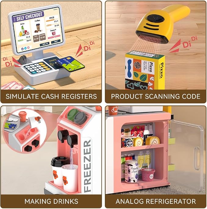 Kids Cash Register Playset,Coffee Machine & Calculator, Scanner,Ages 3+ - Image 2