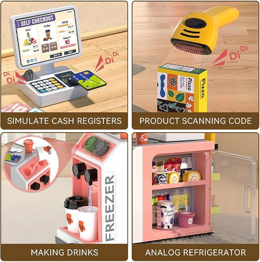 Kids Cash Register Playset,Coffee Machine & Calculator, Scanner,Ages 3+ - Image 2