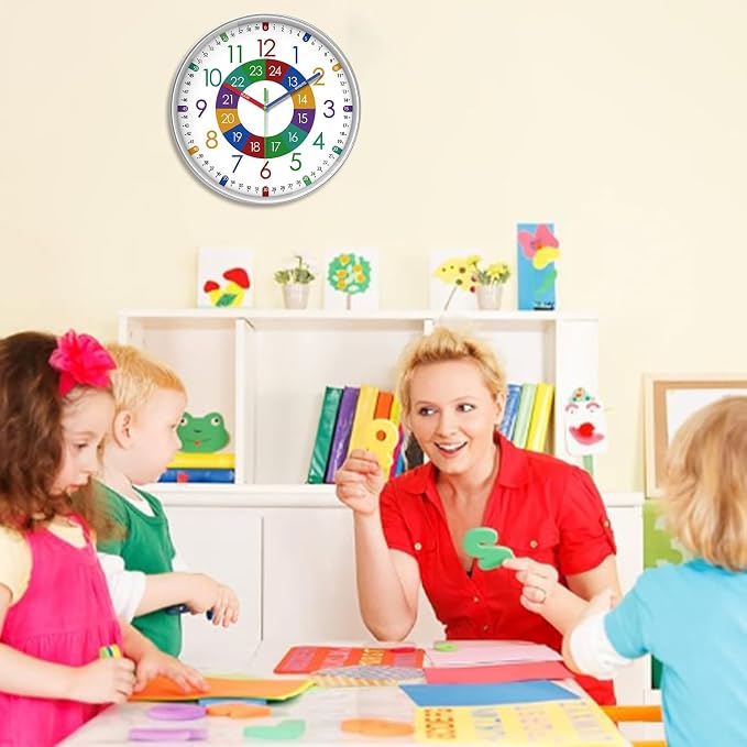 XFM Wall Clock for Kids Teaching Time 8 Inch Silent - Image 5