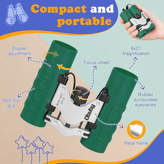 Real Binoculars for Kids Gifts for 3-12 Years Boys Girls 8x21 High-Resolution Optics Compact Toy Binocular for Bird Watching,Travel, Camping - Image 5