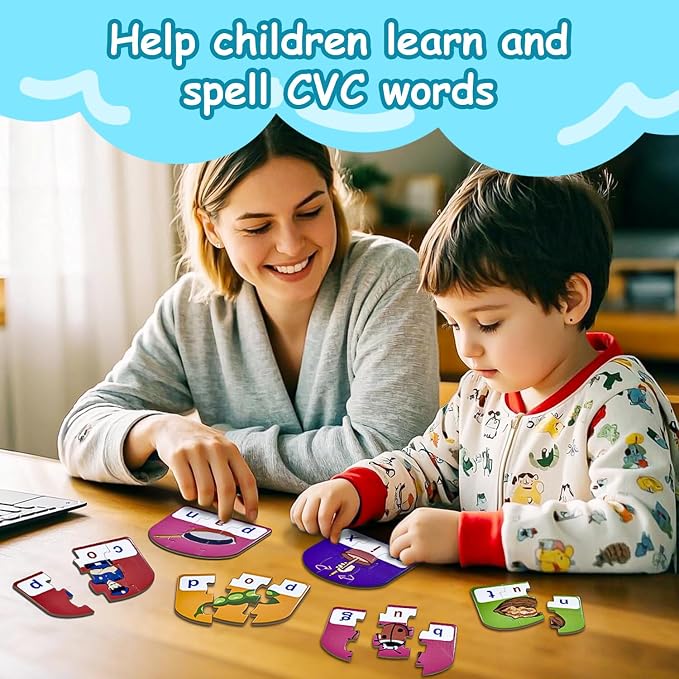 CVC Puzzle Cards for Kids: 20 Pieces Phonics & Spelling Games for Toddlers, Preschool & Kindergarten – Ideal for Speech Therapy & Early Learning Classrooms, Preschool Classroom Must Have - Image 3