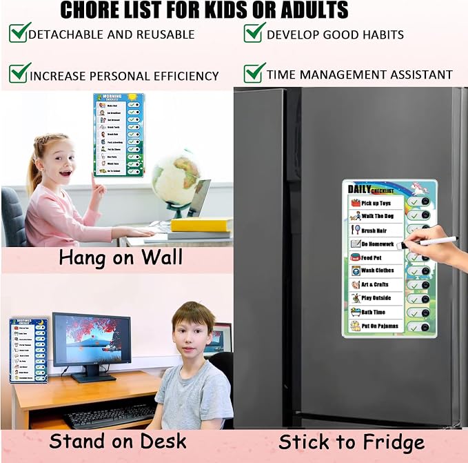 Kids Chore Chart Dry Erase Task Board Magnetic Daily Routine Checklist with Markers Stickers Detachable Cards, Visual Schedule Routine Chart for Kids (Dinosaur Routine Chart) - Image 7