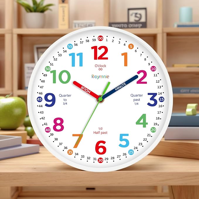 Roymnie Wall Clock for Kids Learning Battery Operated Teaching 8" - Image 4