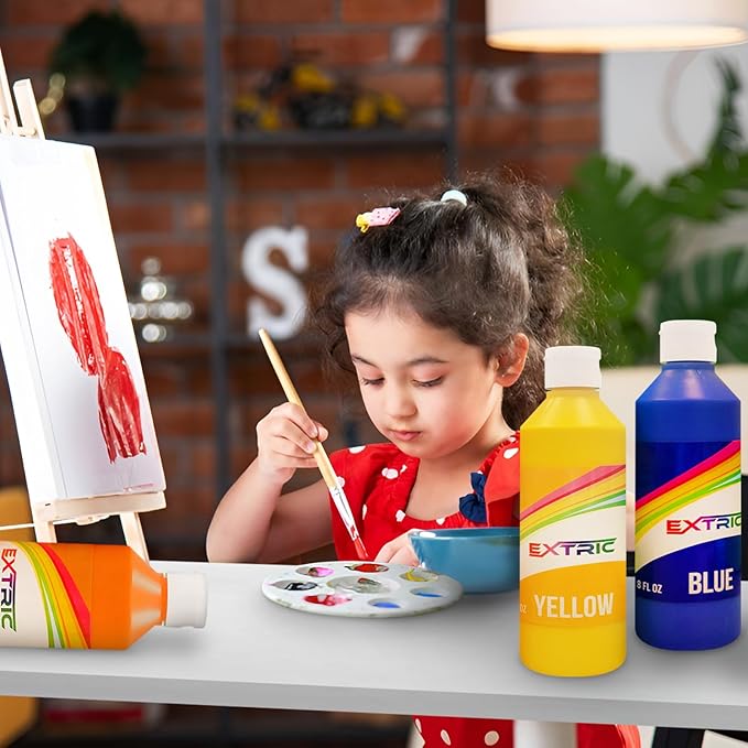 EXTRIC Washable Tempera Paint for Kids - 6 Bold Colors x 8 oz Bottles (48 fl oz Total) Non-Toxic Easy Clean Kid Paint Rich Pigment Paints for Toddlers, Classroom & Arts and Crafts
