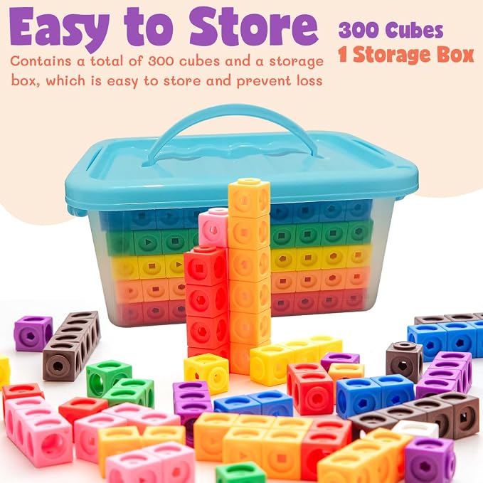 300 Pcs Linking Cubes for Math with Storage Boxes, Kids Counting Blocks for Math STEM Connecting Cubes Math Manipulatives Classroom Learning Supplies for Preschool and Elementary Aged Kids - Image 3