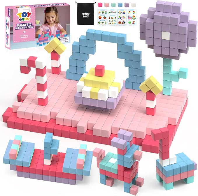 TOY Life Pastel Magnetic Blocks, 48-Piece STEM Set, Ages 3-8 by TOYLife