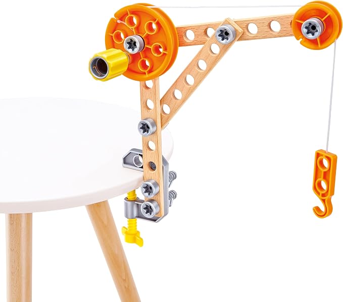 Hape Three Experiment Kit | Junior Inventor Kids Physics Mechanical Crane, Grabber & Climbing Frog Play Set for Children Aged Four & Up - Image 3
