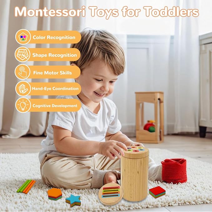 Montessori Shape & Color Sorting Montessori Toys for Toddlers 3, Wooden Fine Motor Skills Sensory Toy Preschool Learning Toys Travel Gift for Boys and Girls (Wooden Set) - Image 3
