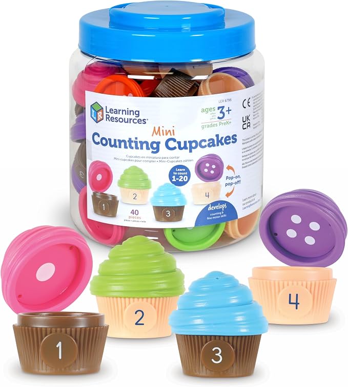 Learning Resources Mini Counting Cupcakes - Birthday Cake, Sensory Toys, Montessori Preschool Activities, Kitchen Play Food Sets for Kids, Fine Motor Games by LearningResources