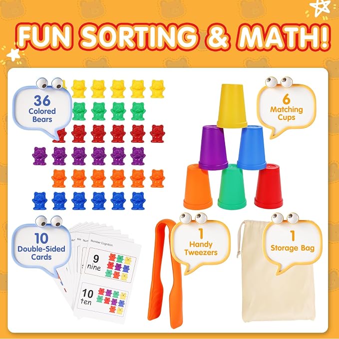 Bmag Counting Bears with Matching Sorting Cups, Preschool Learning Toys Color Recognition and Math Learning Games, STEM Educational Toy Gift for Kids Age 3 4 5 Year Old Boys Girls - Image 5