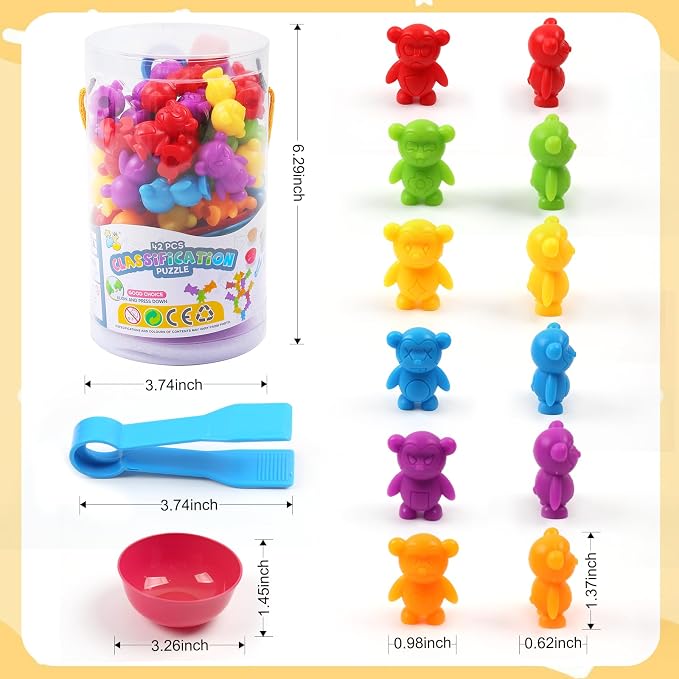 UNIQUE KIDS Counting Matching Game with Sorting Cups, Color Classification and Sensory Training Educational Learning Toys Set Gift for Toddlers Preschool Ages 3 Years and up - Image 5