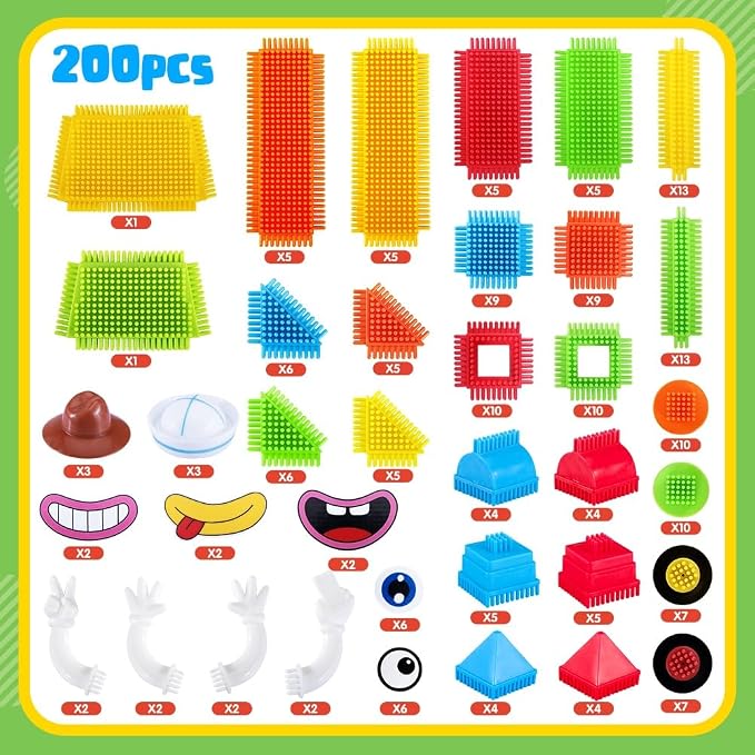 teytoy 200Pcs Building Blocks Toys,Bristle Shape Building Blocks Set - Image 5