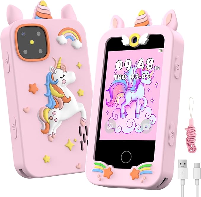 Kids Smart Phone for Girls, Christmas Birthday Gifts for Girls Age 3-10 Mini Toddler Cell Phone for Kids, Toddler Girl Learning Toy Phone with Dual Camera, Game, Music Player