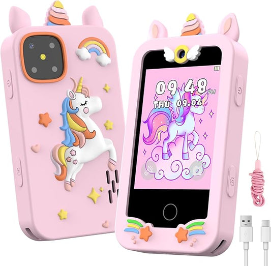 Kids Smart Phone for Girls, Christmas Birthday Gifts for Girls Age 3-10 Mini Toddler Cell Phone for Kids, Toddler Girl Learning Toy Phone with Dual Camera, Game, Music Player