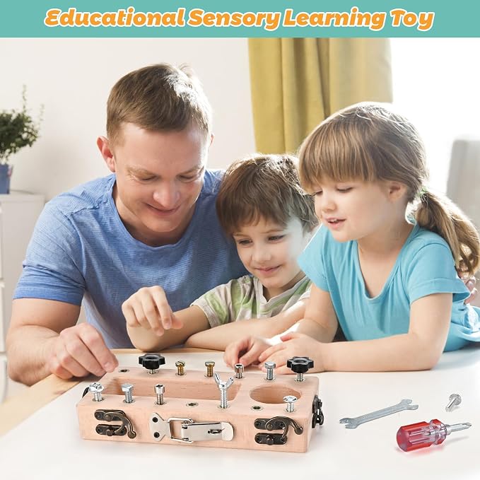 Montessori Screwdriver Board Set with Lock and Key, Montessori Toys for 3 4 5 Year Old, Wooden Screw Driver Activities Tools, Fine Motor Skills Preschool Learning Sensory Toy - Image 6