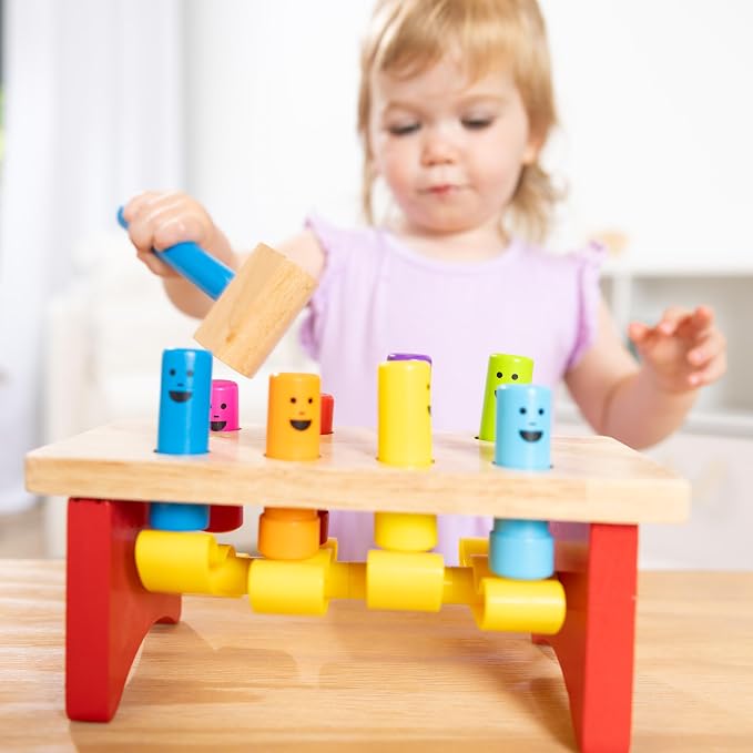MeMelissa & Doug Deluxe Pounding Bench Wooden Preschool Learning Toy with Mallet Classic Wooden Toddler Toys for Ages 2+Lissa & Doug Deluxe Pounding Bench Wooden Preschool Learning Toy with Mallet - Image 2