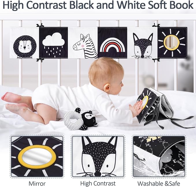 Joyreal High Contrast Baby Toys for Newborn, Black and White Baby Sensory Toys with Car Seat Toys,Infant Toys with Black White Cards Book, Montessori Toys for Baby Gifts - Image 4