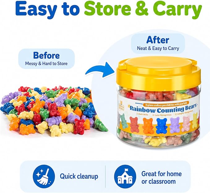 XINHUIDALSQ Rainbow Counting Bears Set of 200, 10 Colors Sorting Teddy Plastic Bears Math Manipulatives for Toddlers, 1 Inch Bear Conters Ages 3+ Kids - Image 6