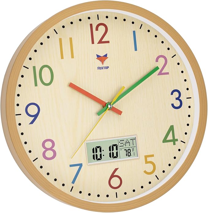 Foxtop Digital and Analog Kids Wall Clock 12 Inch Silent Non-Ticking Battery Operated Kids Clock for Kids Room Playroom Nursery Classroom School - Image 7