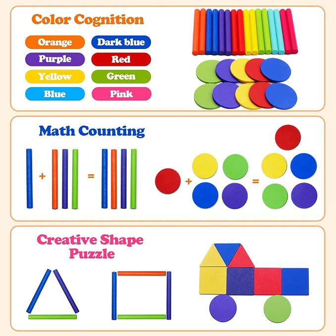 Montessori Color Sorting Toy for Toddlers - 3-in-1 Wooden Fine Motor Set with 3 Interchangeable Lids, Sticks & Discs - Beechwood, Non-Toxic, Ages 18 Months to 4 Years - Gift-Ready Window Box - Image 6