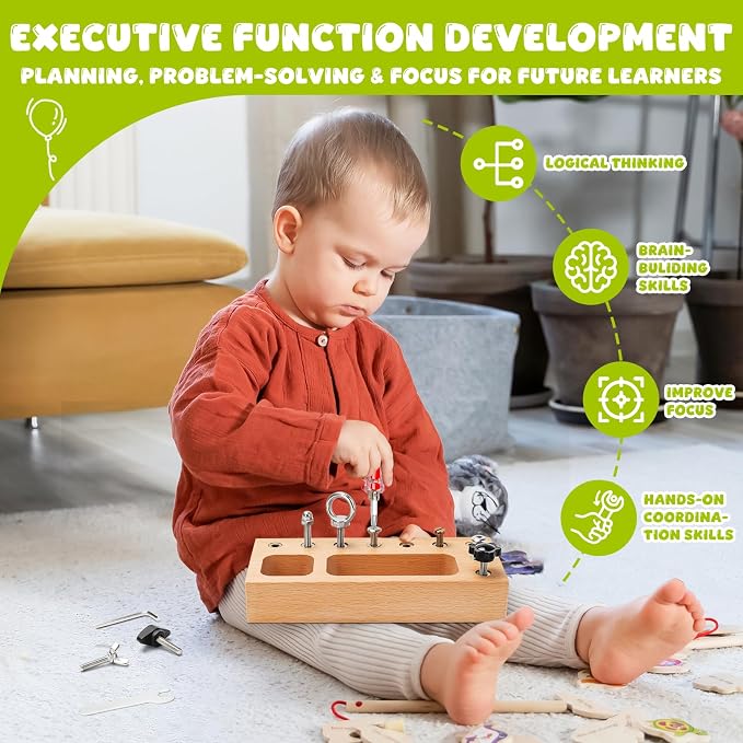 TenFans Montessori Busy Board for Toddlers 3-5 Years, Wooden Screwdriver Activity Board, Fine Motor Skills & Sensory Development Toy, Preschool Learning & Travel​​ - Image 4