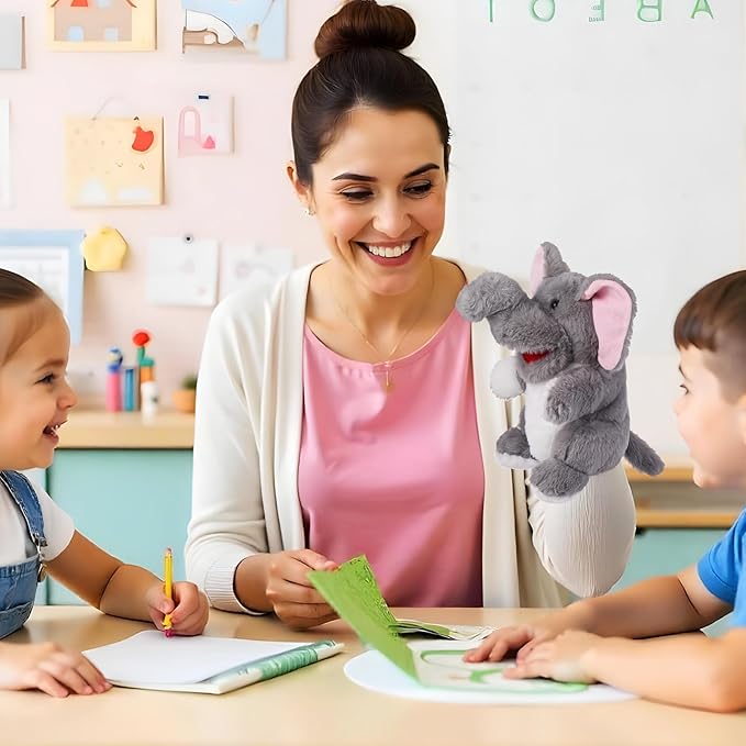 Animal Hand Puppets 11 Inch Sea Turtle Plush Dinosaur Animals Hand Puppet Toys Role-Play Toy Puppets for Kids Storytelling Imaginative Pretend Play Teaching Preschool(Elephant)