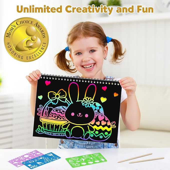 ZMLM Rainbow Scratch Easter Gifts: 2 Pack Rainbow Scratch Notebooks Easter Basket Stuffers Art Crafts for Kids Girls Boys 3 4 5 6 7 8 9 10 11 12 Years Old Birthday Toys Art Supplies Paper