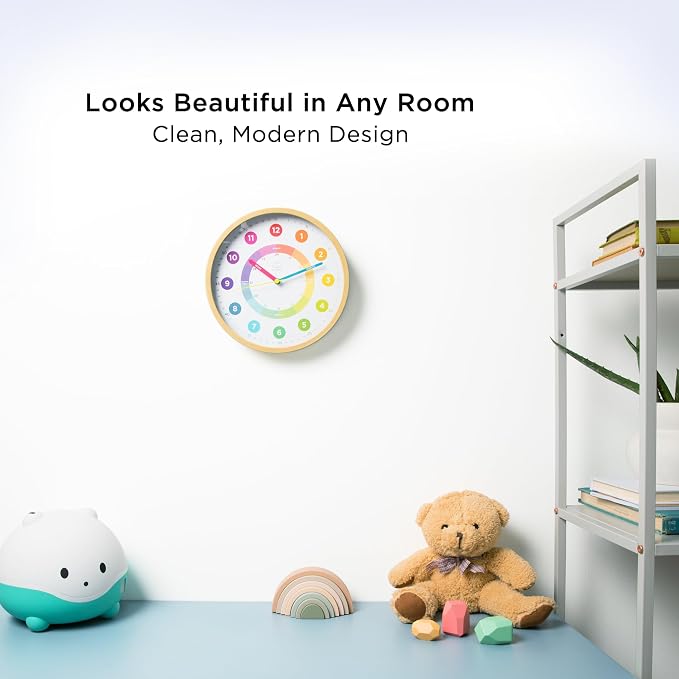 LittleHippo Learning Wall Clock for Kids for Classroom, Bedrooms, Nursery, Playroom - Kid's Analog, Silent, Non-Ticking Clock for Teaching to Tell Time, Study to Learn to Tell Time - Image 6